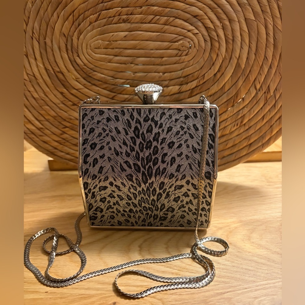 *Vintage* Inge Christopher Embellished Leopard Print Clutch w/ Shoulder Strap